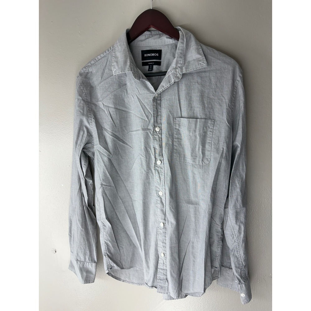 Bonobos Mens Standard Fit Long Sleeve Button Down Shirt Light Grey Check Size M